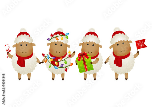 Cartoon New Year sheep on white