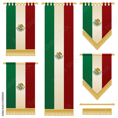 mexican flag banners vector clipart red white green tapestry gold tassel isolated on white