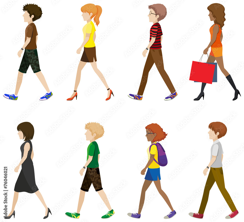 Faceless boys and girls walking Faceless boys and girls walking