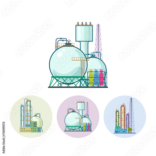 Set icons of a chemical plant or refinery processing