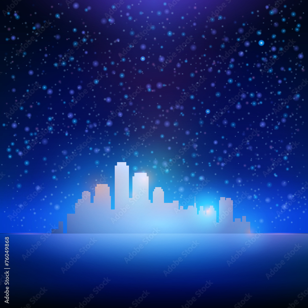 Night sky with stars and city background