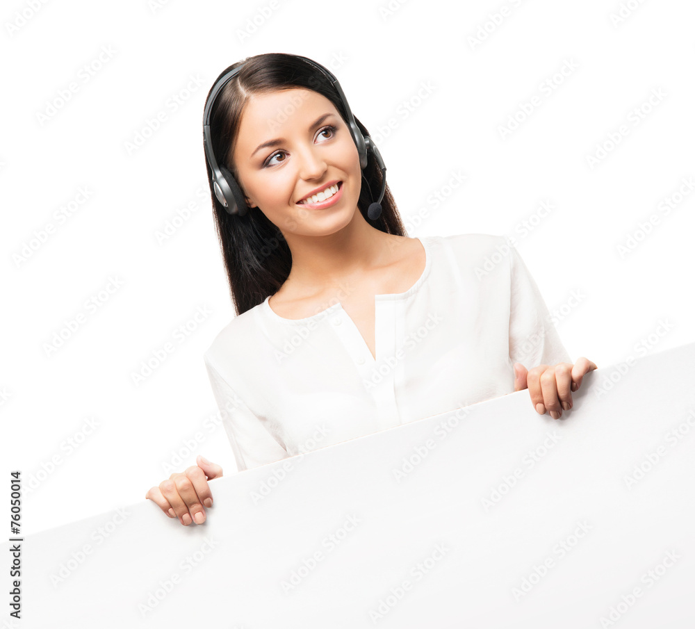 Young, confident and beautiful customer support operator with th Young, confident and beautiful customer support operator with th