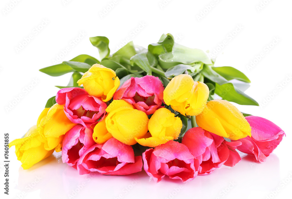 Pink and yellow tulips isolated on white Pink and yellow tulips isolated on white