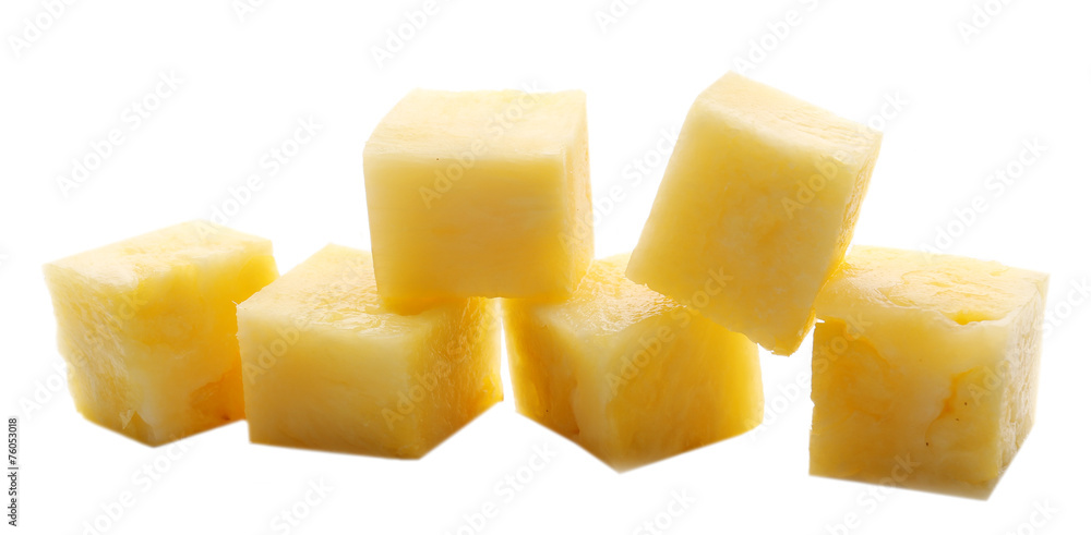 Cubes of canned pineapple isolated on white Cubes of canned pineapple isolated on white