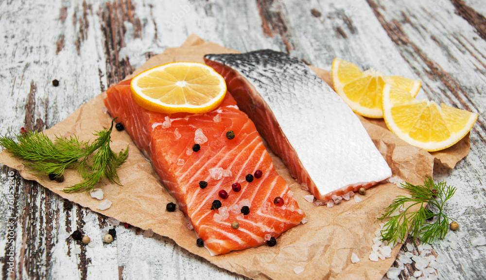 portions of fresh salmon fillet portions of fresh salmon fillet