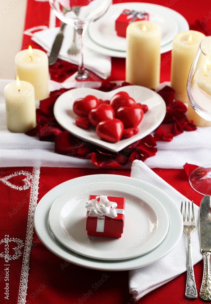 Table setting of Valentines Day Table setting of Valentines Day