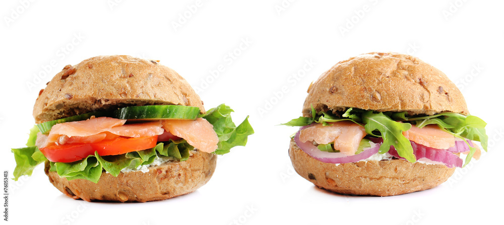 Sandwiches with salmon isolated on white Sandwiches with salmon isolated on white