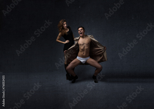 Fototapeta maniac open jacket in front of girl