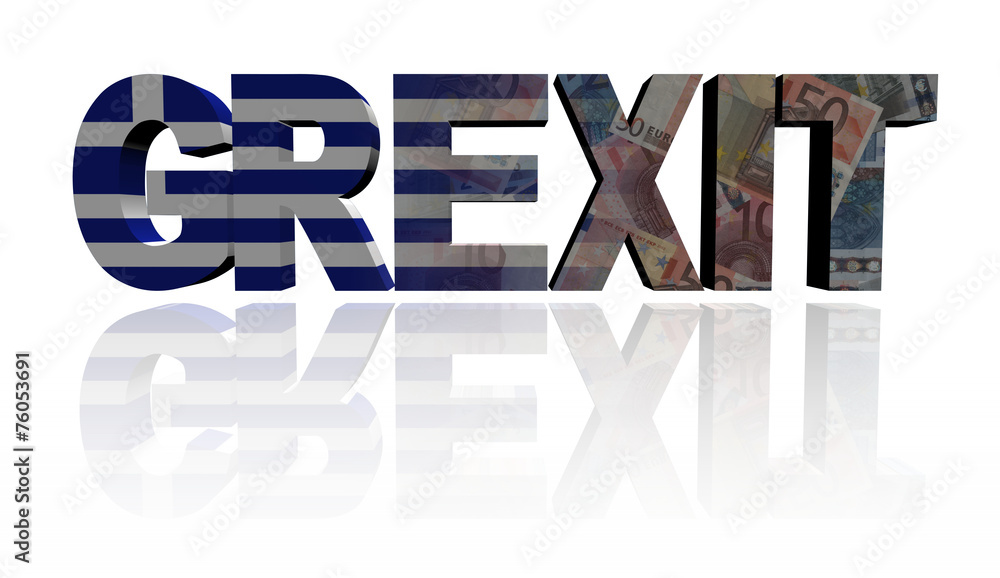 Grexit text with Greek flag and Euros illustration - obrazy, fototapety, plakaty 