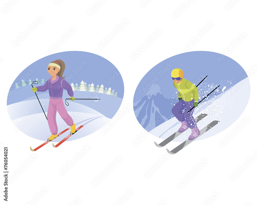 Skier and mountain-skier Skier and mountain-skier