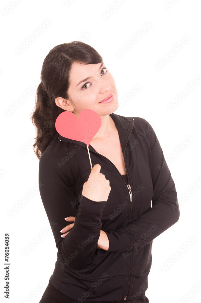 beautiful young latin happy girl holding red paper heart beautiful young latin happy girl holding red paper heart