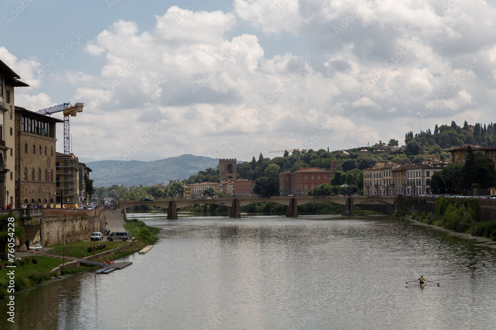 Fototapeta premium Florence, Ponte alla Carraia medieval Bridge landmark on Arno ri