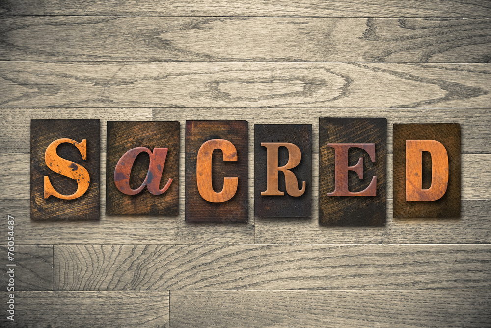 Naklejka premium Sacred Concept Wooden Letterpress Type