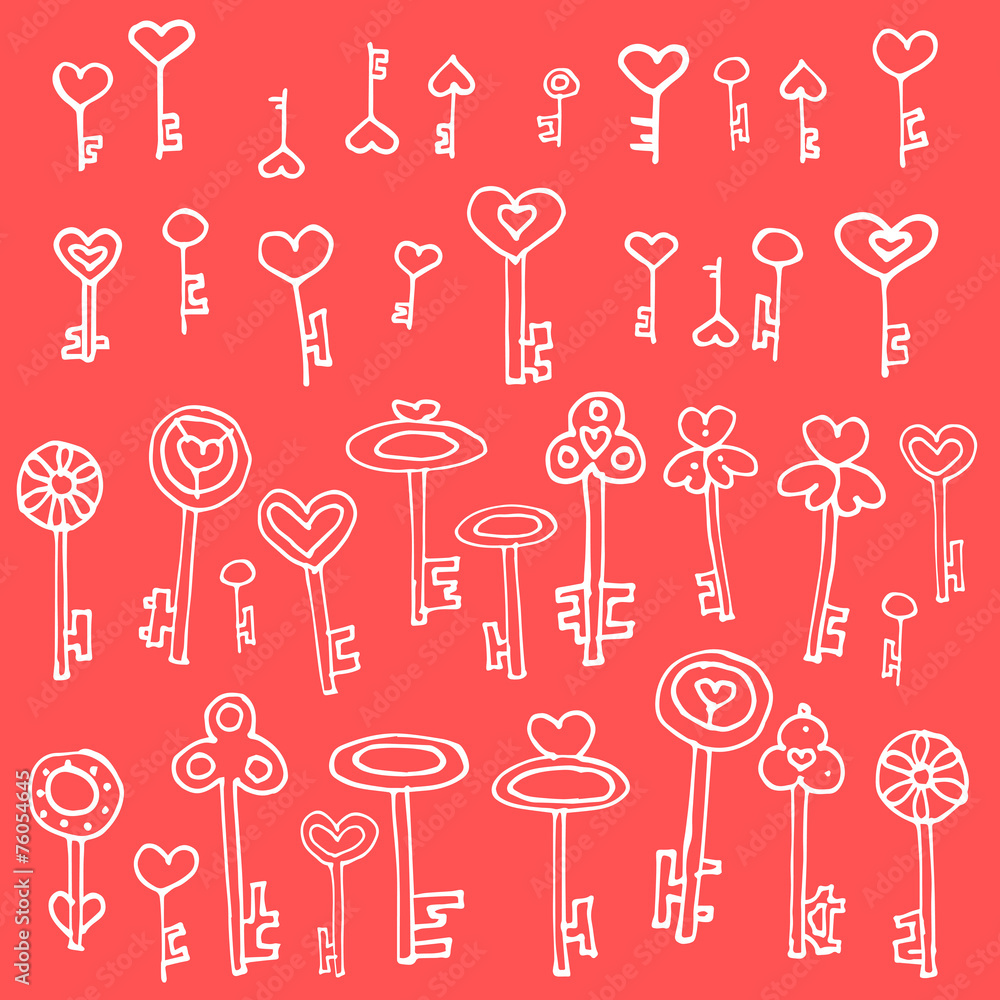 Keys of hearts hand-drawing set Keys of hearts hand-drawing set