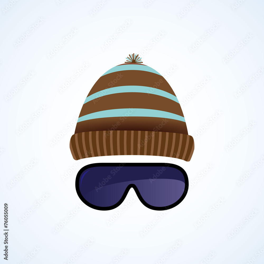 Ski goggles with hat isolated on white. Vector illustration Ski goggles with hat isolated on white. Vector illustration