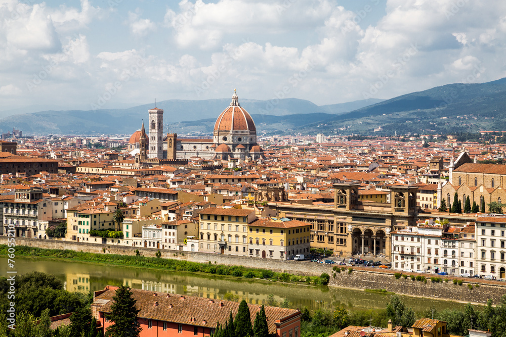 Cityscape panorama of Arno river, towers and cathedrals of Flore