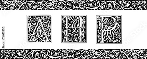 Initials and ornamental border in medieval style
