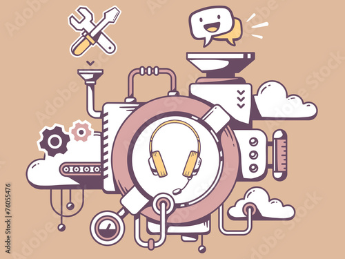 Vector illustration of mechanism with headphone support and rele
