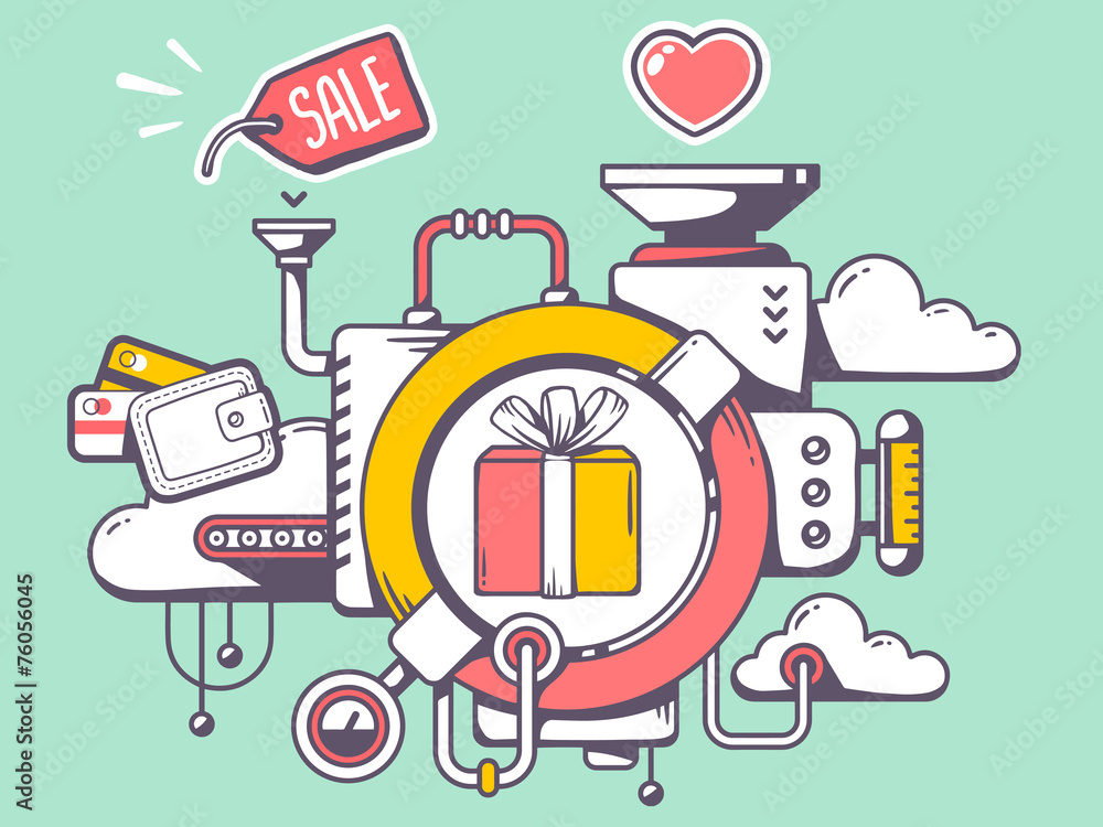 Vector illustration of mechanism to make gift box and relevant i Vector illustration of mechanism to make gift box and relevant i