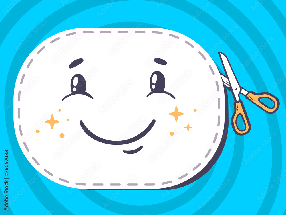 Vector illustration of scissors cutting sticker with icon of smi Vector illustration of scissors cutting sticker with icon of smi