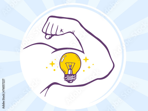 Vector illustration of strong man hand with  icon of bulb light
