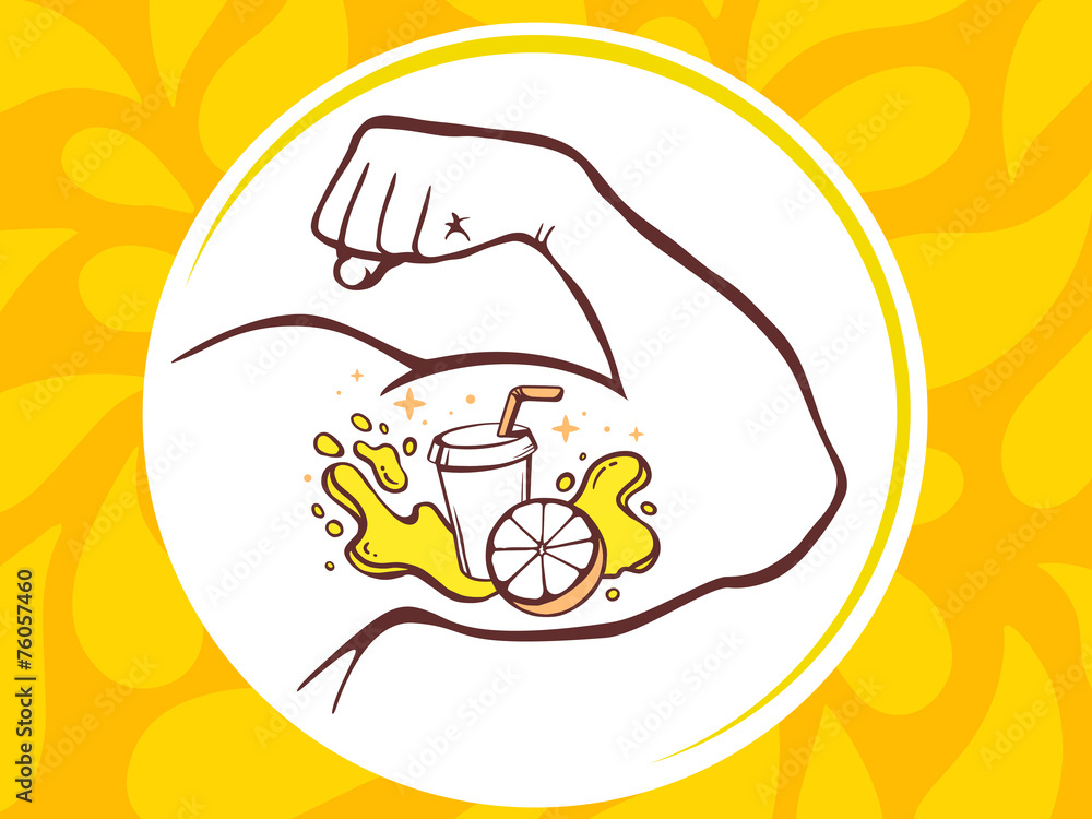 Vector illustration of strong man hand with icon of fresh fruit Vector illustration of strong man hand with icon of fresh fruit