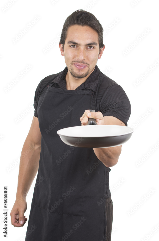 handsome young male chef wearing black apron handsome young male chef wearing black apron