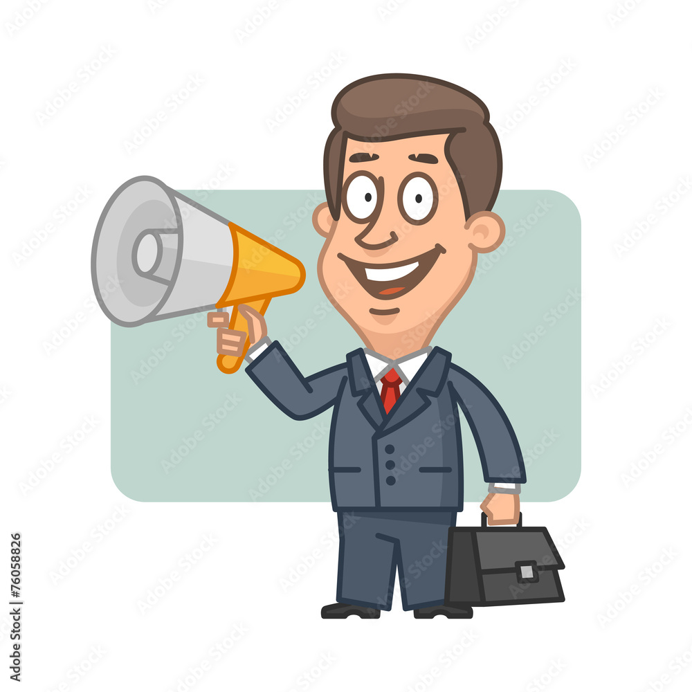 Businessman holding megaphone and smiling Businessman holding megaphone and smiling