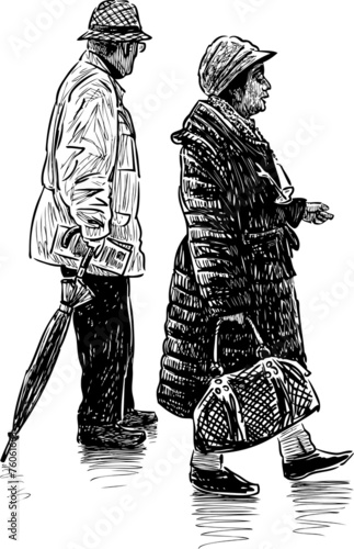 elderly spouses on a walk