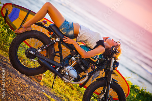 Woman adventure on motorcycle