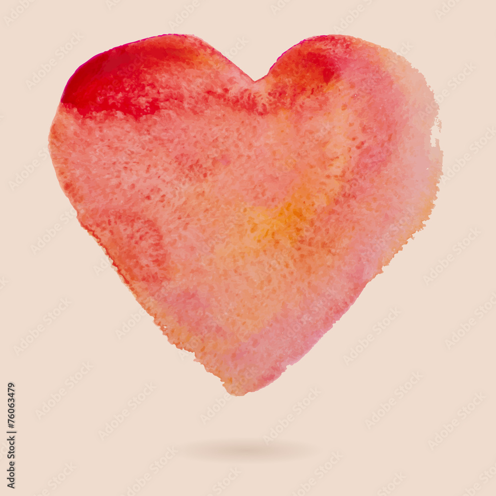 Watercolor, aquarelle red heart isolated on white background