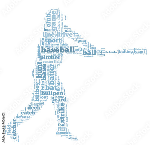 Word cloud containing words related to baseball photo