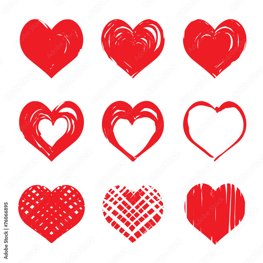 Set of red vector drawing hearts Set of red vector drawing hearts