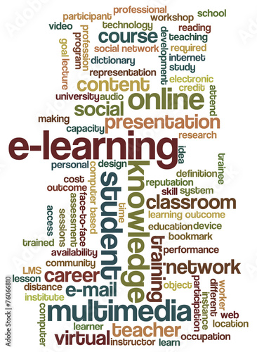 Vector of tag cloud with words related to distance learning