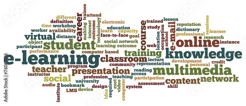 Vector of tag cloud with words related to distance learning