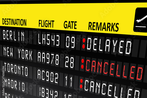 Photography Flight delayed or cancelled display panel in airport