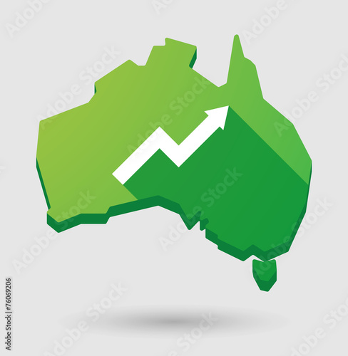 Green Australia map shape icon with a graph