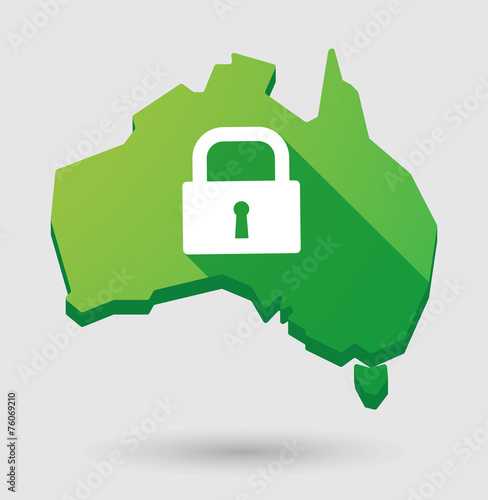 Green Australia map shape icon with a lock pad