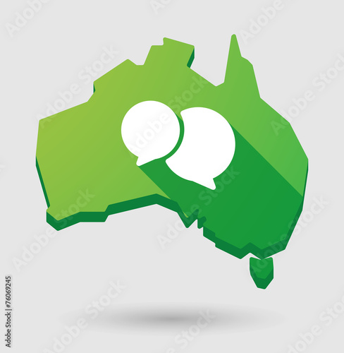 Green Australia map shape icon with a comic balloon