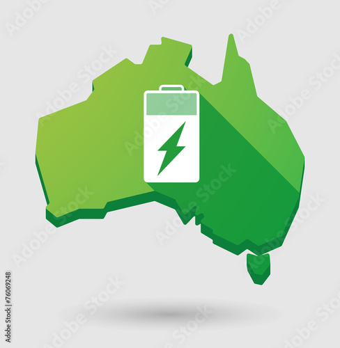 Green Australia map shape icon with a battery