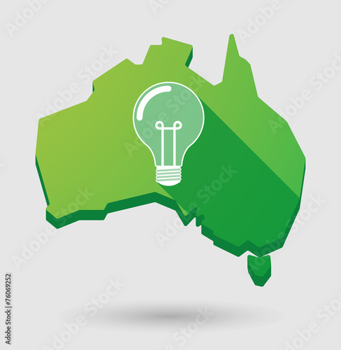 Green Australia map shape icon with a light bulb
