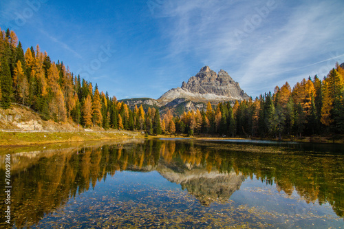 Fototapeta Naklejka Na Ścianę i Meble -  Mountain Reflection in the Lake-Tre Cime,Dolomites