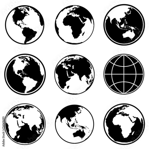 Photography Set of earth planet globe icons. Vector.