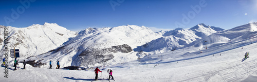stunning view of skiing resort in Alps.