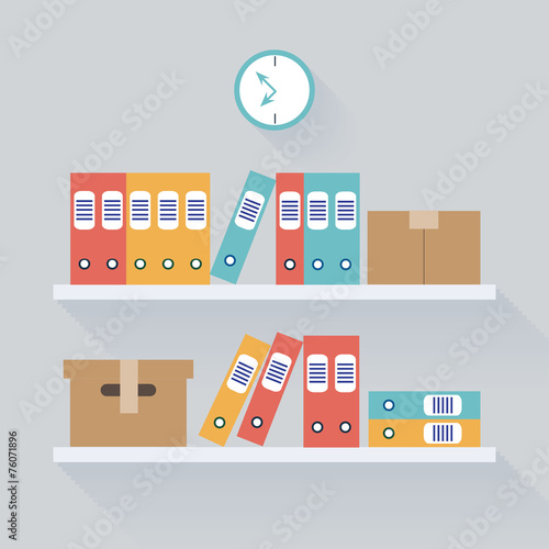 Document Storage Shelves, Flat Vector Illustration