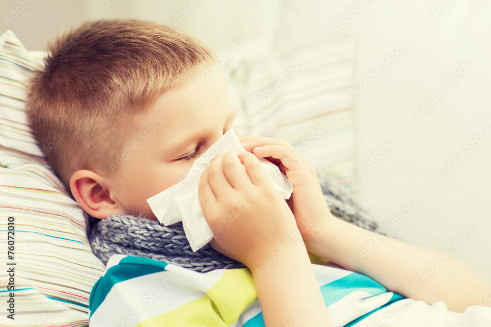 ill boy with flu at home ill boy with flu at home