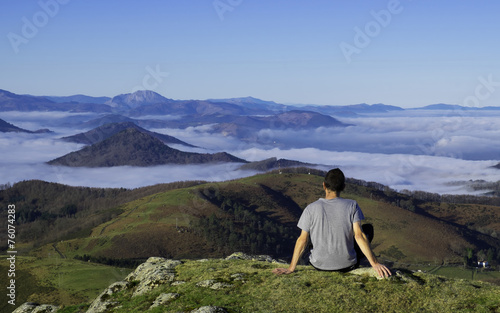 Man enjoying the landscape, Basque country.