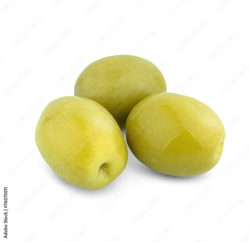 heap of green olives isolated on white