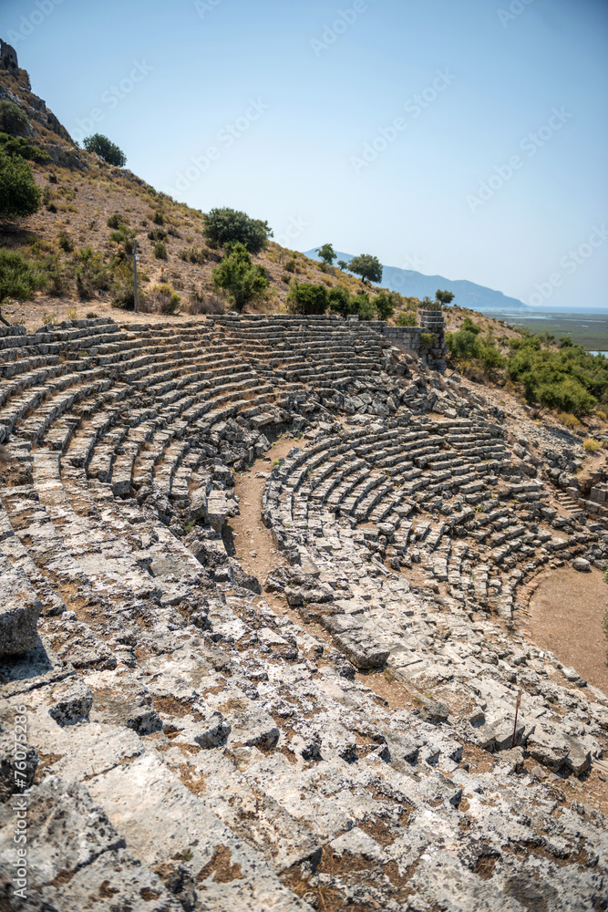 view of amphitheater ruins in Kaunos ancient city (Turkey)