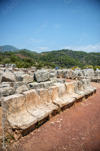 view of amphitheater ruins in Kaunos ancient city (Turkey)